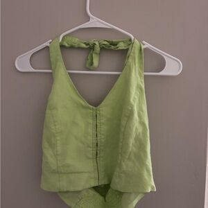 House of Harlow | linen blend‎ halter crop top